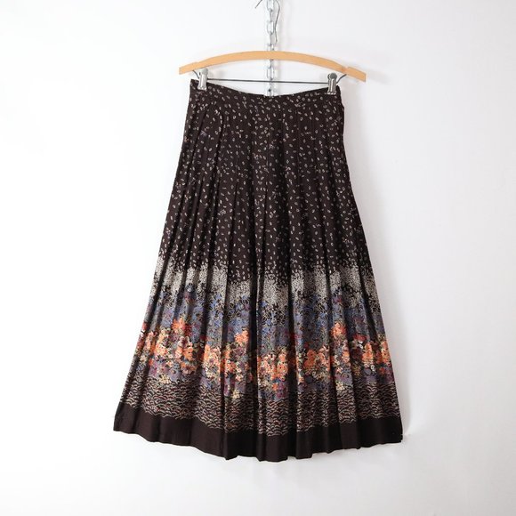 Vintage Dresses & Skirts - vintage french silk rayon floral midi skirt S 26"